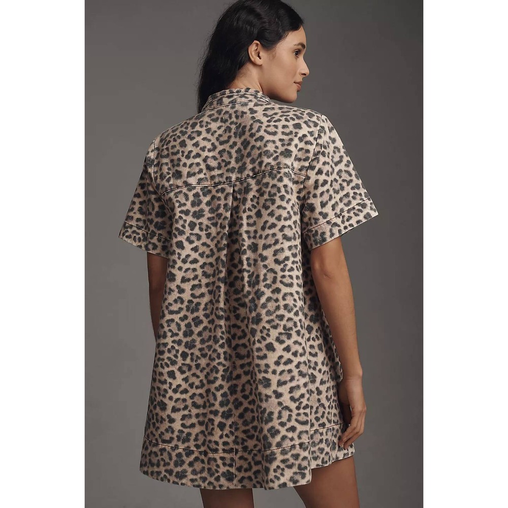 024 Maeve Anthropologie Jeannie Leopard Print Dress Cotton Mini (L, EUC) - Picture 2 of 7